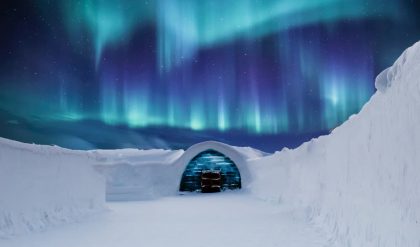 Spectacular Northern Lights in the sky in Northumberland, England
